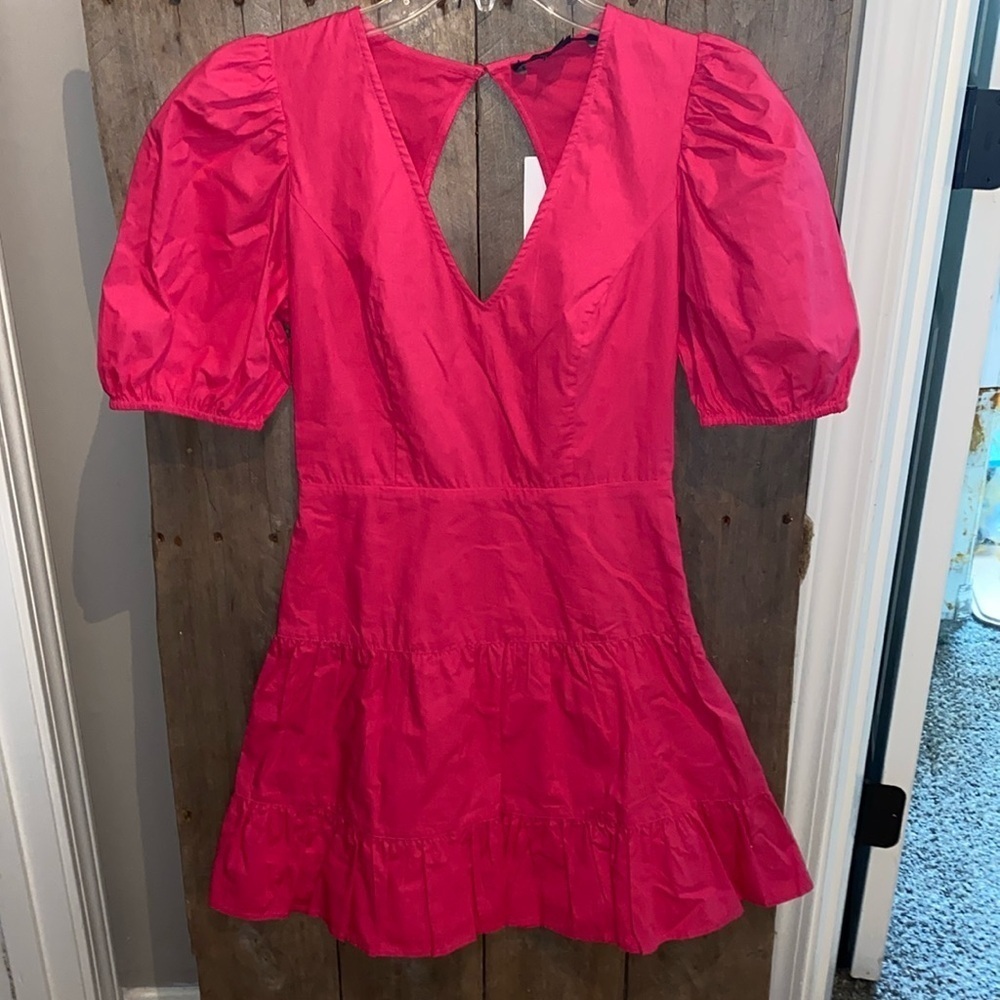 French Connection NWT Hot Pink Vibrant Dress Size 0 Pleated Ruffle Lined Cotton